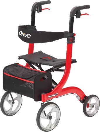 4 Wheel Rollator drive™ Nitro Red Adjustable Height / Folding Aluminum Frame