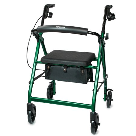 4 Wheel Rollator McKesson Adjustable Height / Folding Aluminum Frame