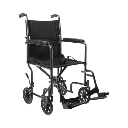 Lightweight Transport Chair McKesson Steel Frame with Silver Vein Finish 250 lbs. Weight Capacity Fixed Height / Padded Arm Black Upholstery